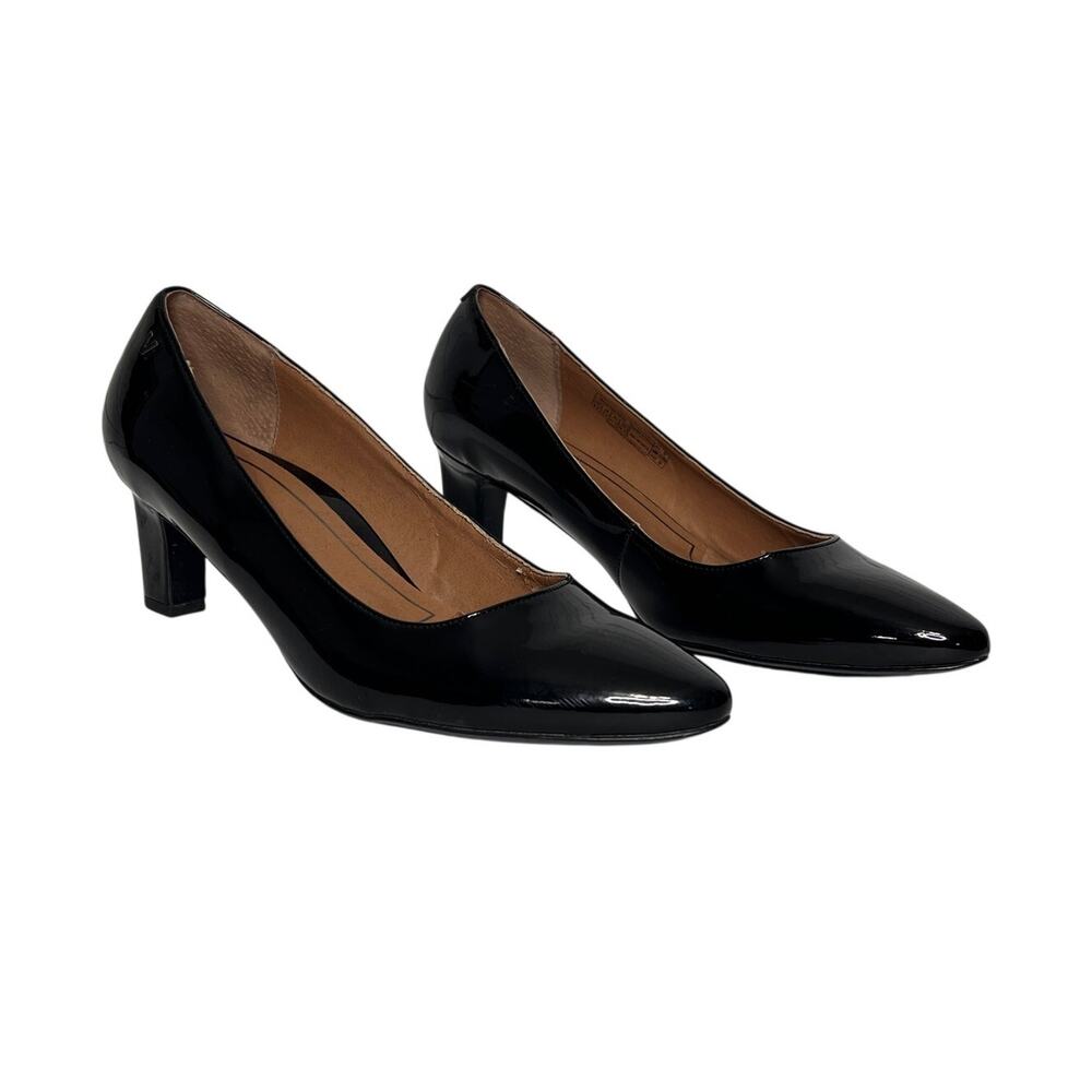 Vionic Mia Black Patent Leather Pumps Shoe Size 9.5 Classic Comfort Block Heel